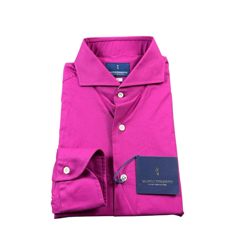 Mastai Ferretti Pink Slim Fit‎ Cutaway Collar Button Front 16.5/42 NWT
